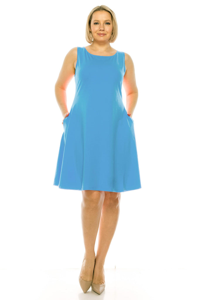 Women's Plus Size Sleeveless A-Line Midi Dress with Pockets FashionJOA