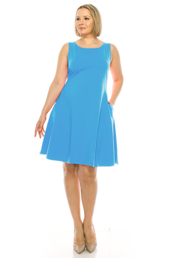 Women's Plus Size Sleeveless A-Line Midi Dress with Pockets FashionJOA