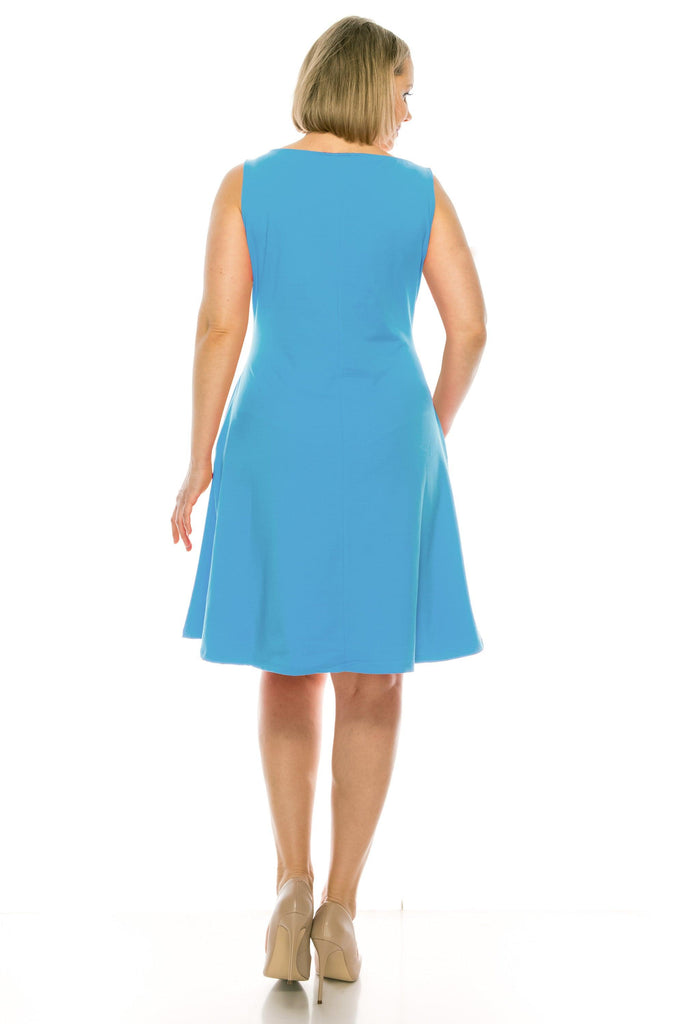 Women's Plus Size Sleeveless A-Line Midi Dress with Pockets FashionJOA