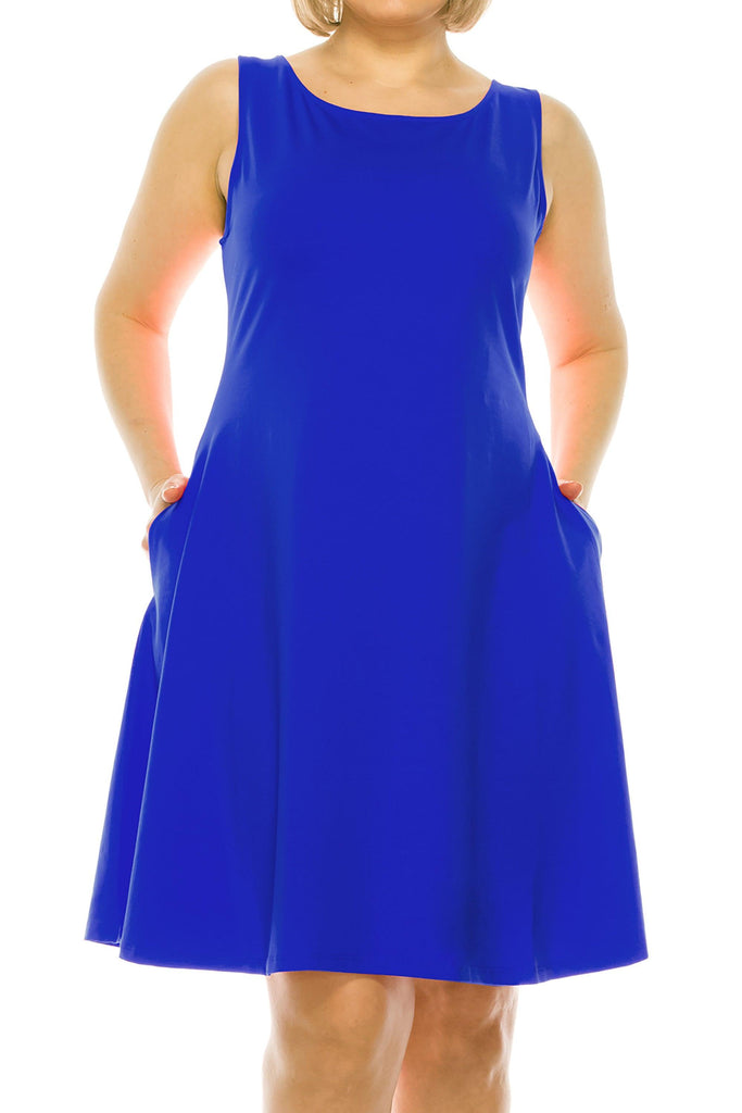 Women's Plus Size Sleeveless A-Line Midi Dress with Pockets FashionJOA