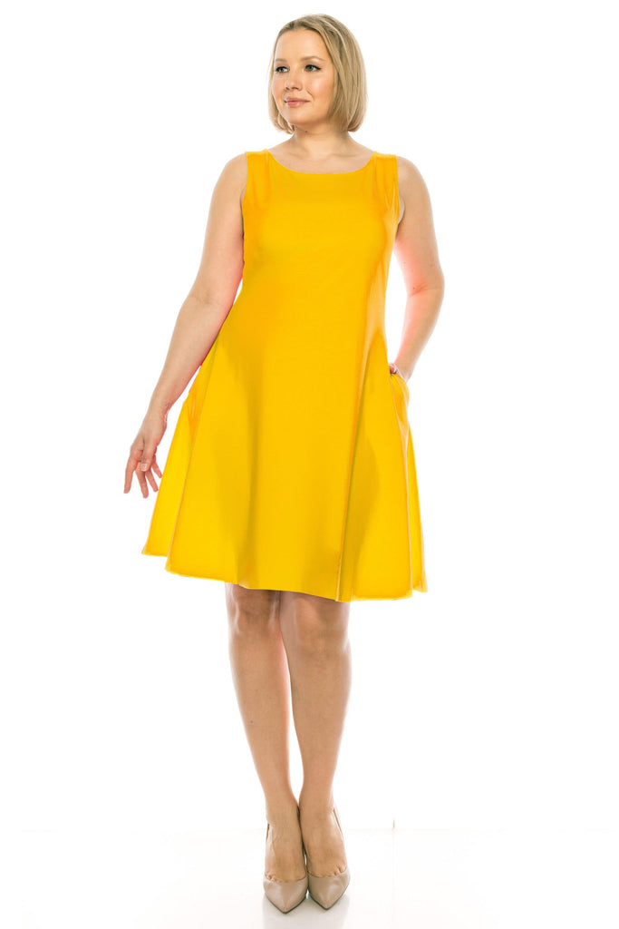 Women's Plus Size Sleeveless A-Line Midi Dress with Pockets FashionJOA