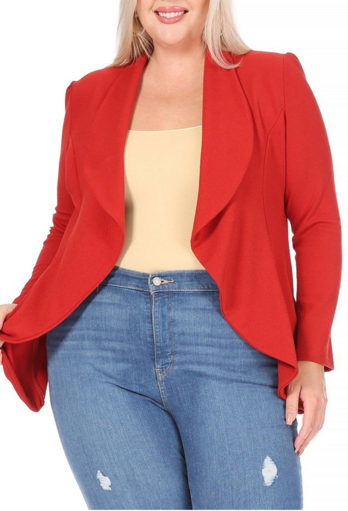 Women's Plus Size Solid Casual Fitted Open Blazer Office Jacket FashionJOA