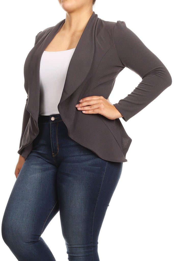 Women's Plus Size Solid Casual Fitted Open Blazer Office Jacket FashionJOA