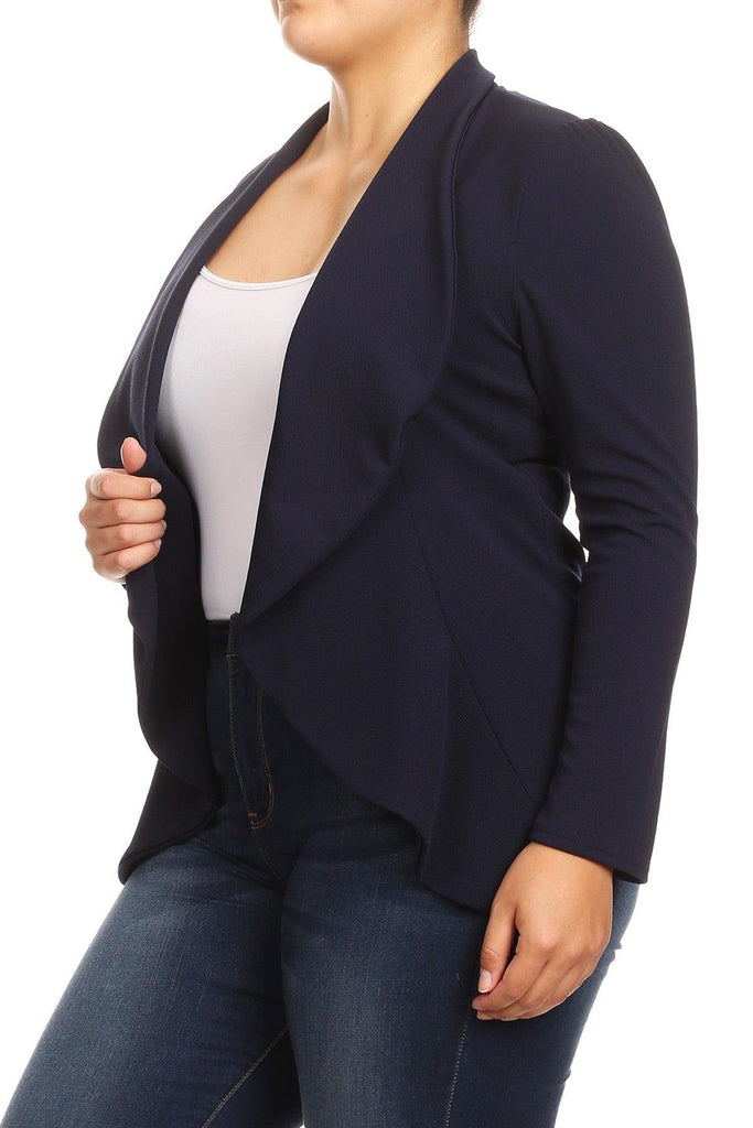 Women's Plus Size Solid Casual Fitted Open Blazer Office Jacket FashionJOA