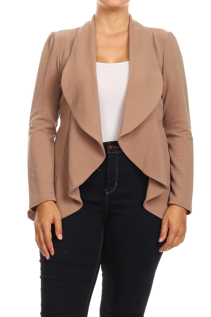 Women's Plus Size Solid Casual Fitted Open Blazer Office Jacket FashionJOA