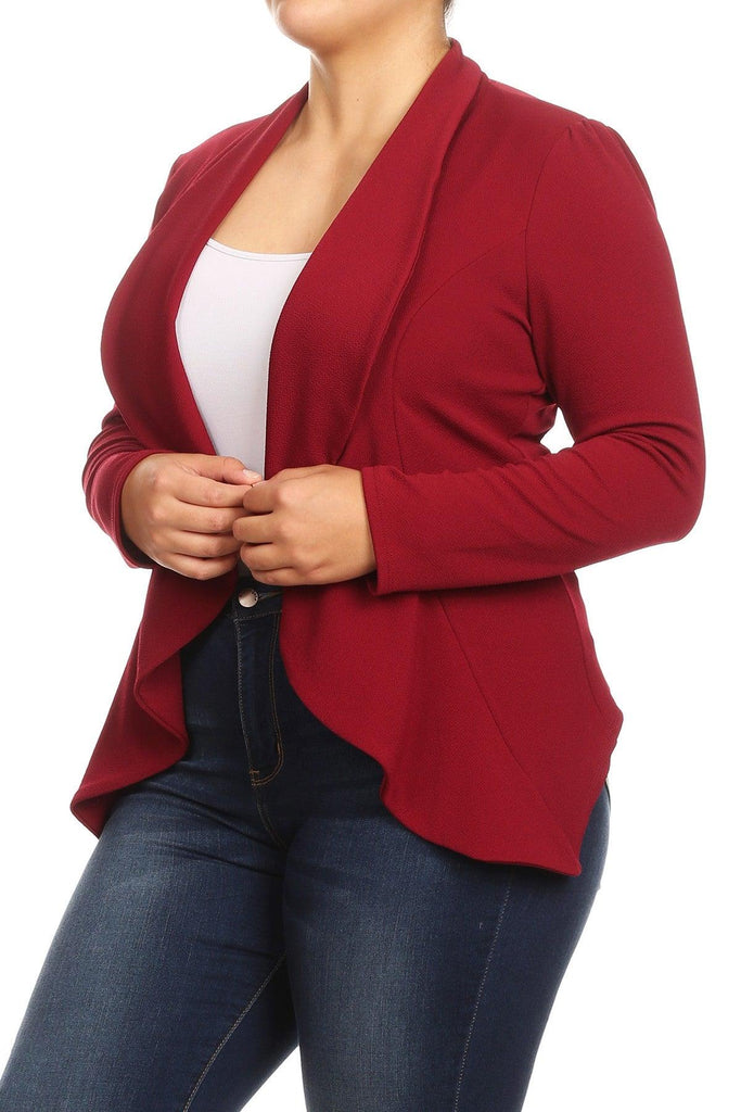 Women's Plus Size Solid Casual Fitted Open Blazer Office Jacket FashionJOA