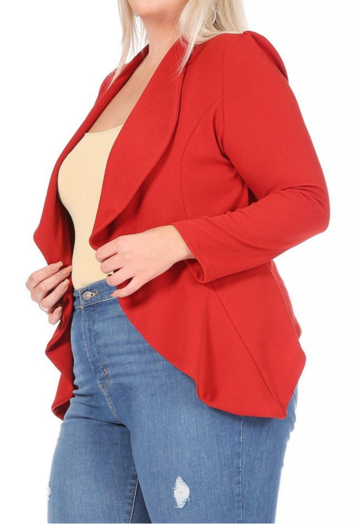 Women's Plus Size Solid Casual Fitted Open Blazer Office Jacket FashionJOA