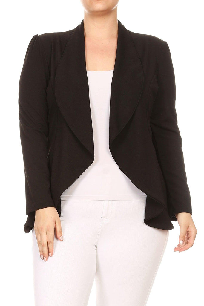 Women's Plus Size Solid Casual Fitted Open Blazer Office Jacket FashionJOA