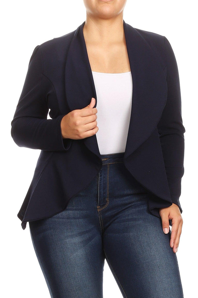 Women's Plus Size Solid Casual Fitted Open Blazer Office Jacket FashionJOA