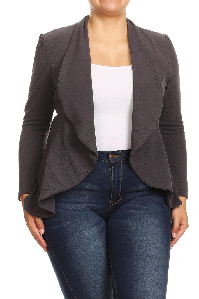 Women's Plus Size Solid Casual Fitted Open Blazer Office Jacket FashionJOA