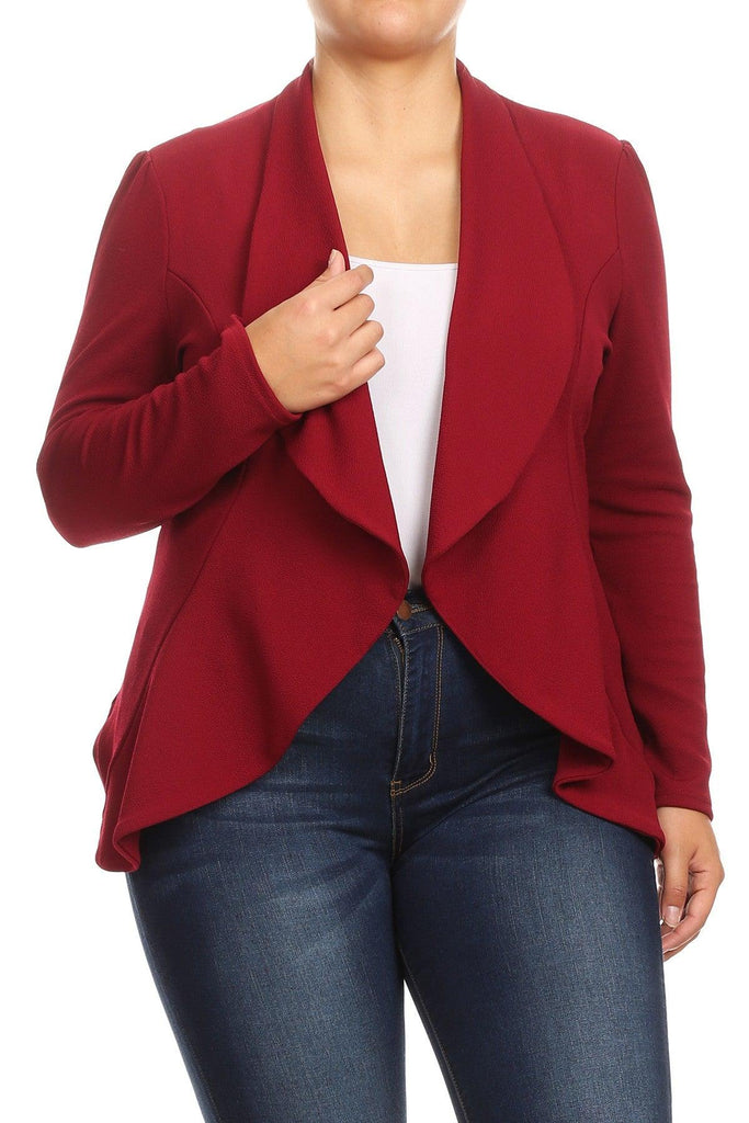 Women's Plus Size Solid Casual Fitted Open Blazer Office Jacket FashionJOA