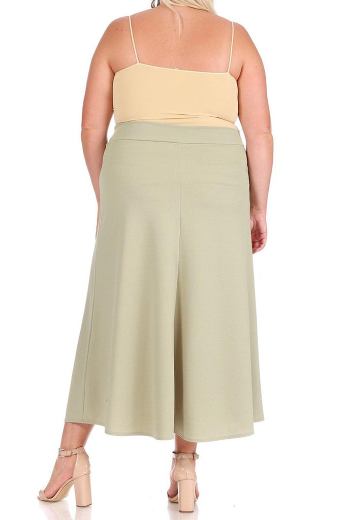 Women's Plus Size Solid High Waisted Flare A-line Midi Skirt with Elastic Waistband FashionJOA