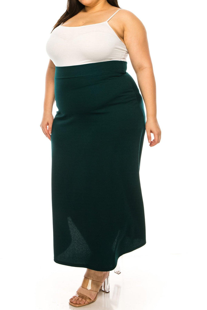 Women's Plus Size Solid High Waisted Flare A-line Midi Skirt with Elastic Waistband FashionJOA