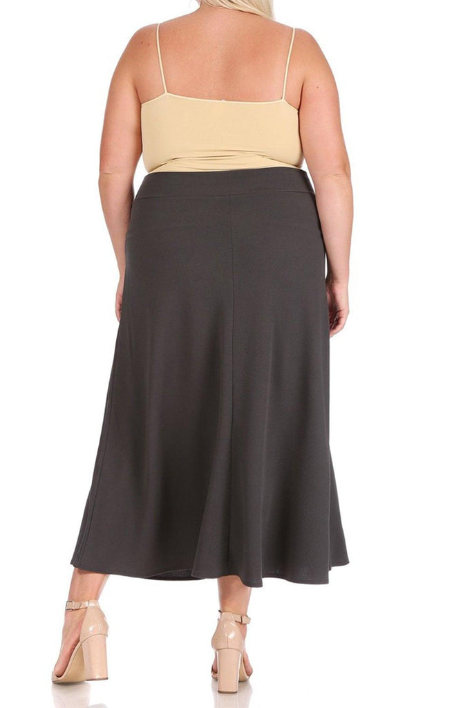 Women's Plus Size Solid High Waisted Flare A-line Midi Skirt with Elastic Waistband FashionJOA