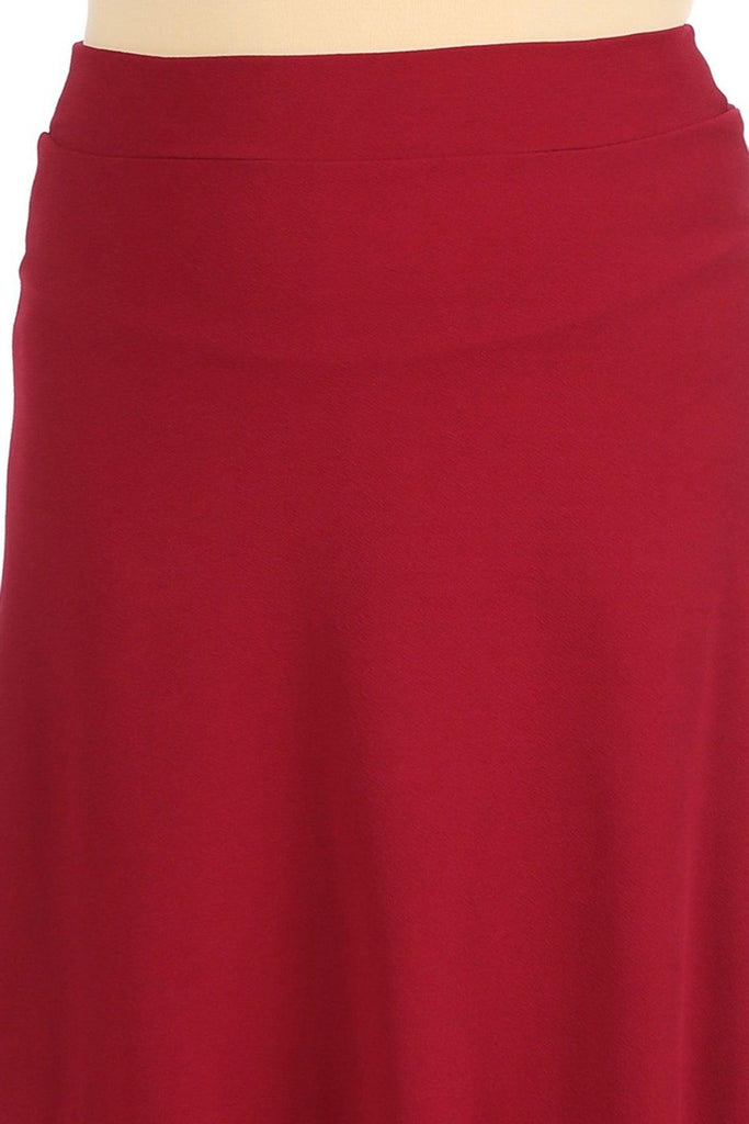 Women's Plus Size Solid High Waisted Flare A-line Midi Skirt with Elastic Waistband FashionJOA