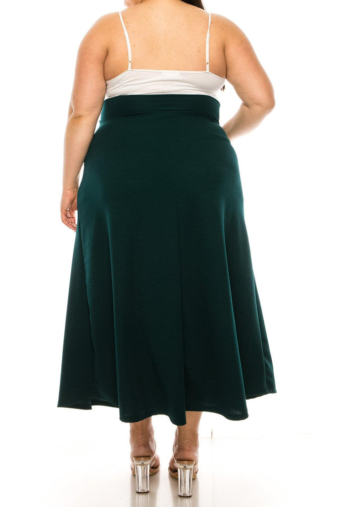 Women's Plus Size Solid High Waisted Flare A-line Midi Skirt with Elastic Waistband FashionJOA