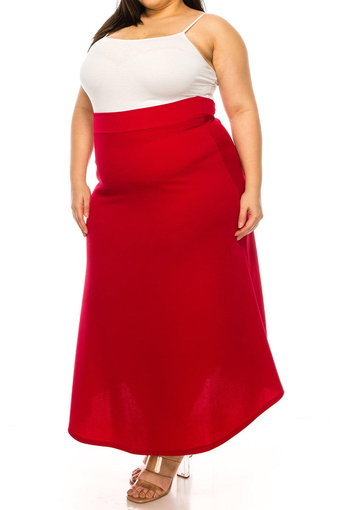 Women's Plus Size Solid High Waisted Flare A-line Midi Skirt with Elastic Waistband FashionJOA