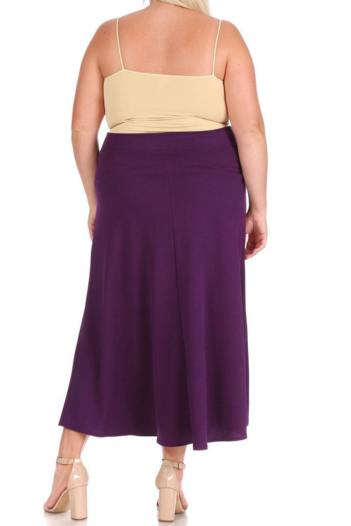 Women's Plus Size Solid High Waisted Flare A-line Midi Skirt with Elastic Waistband FashionJOA