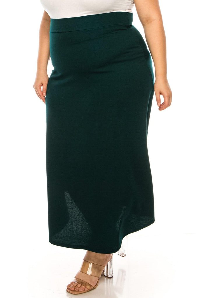 Women's Plus Size Solid High Waisted Flare A-line Midi Skirt with Elastic Waistband FashionJOA