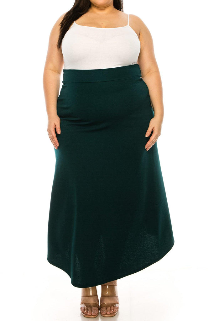 Women's Plus Size Solid High Waisted Flare A-line Midi Skirt with Elastic Waistband FashionJOA