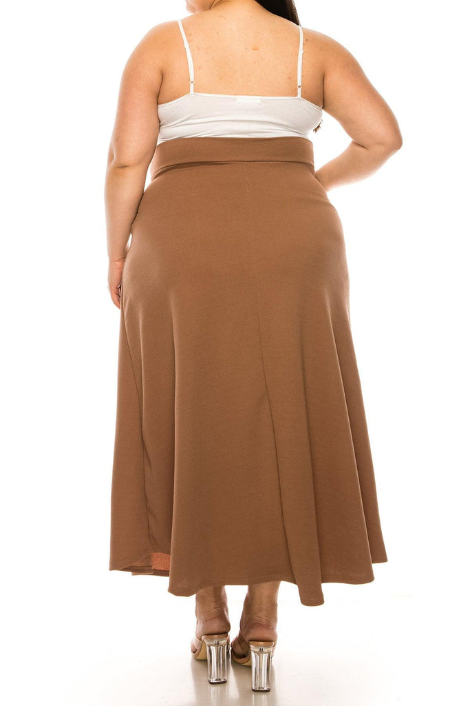 Women's Plus Size Solid High Waisted Flare A-line Midi Skirt with Elastic Waistband FashionJOA