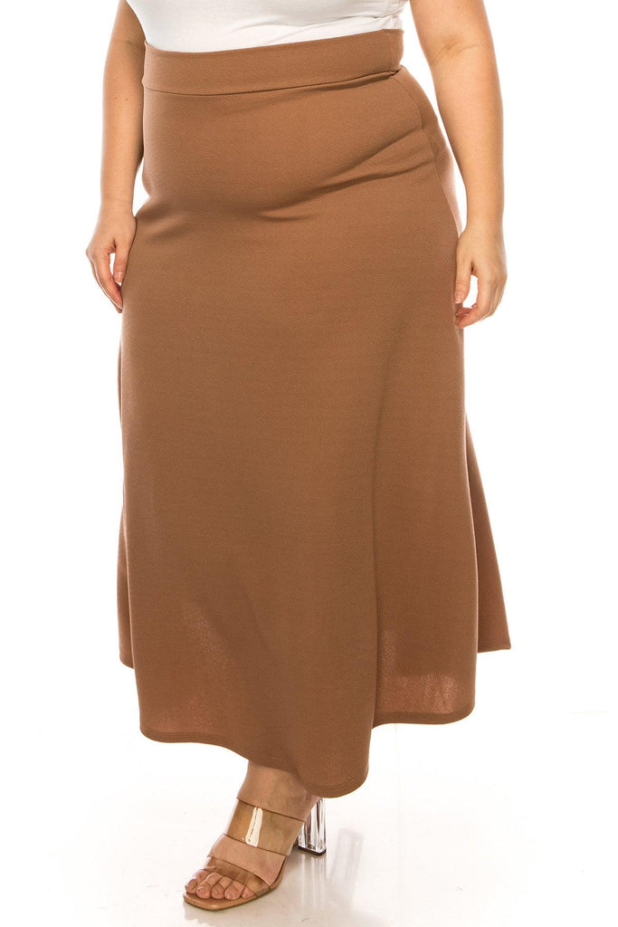 Women's Plus Size Solid High Waisted Flare A-line Midi Skirt with Elastic Waistband FashionJOA