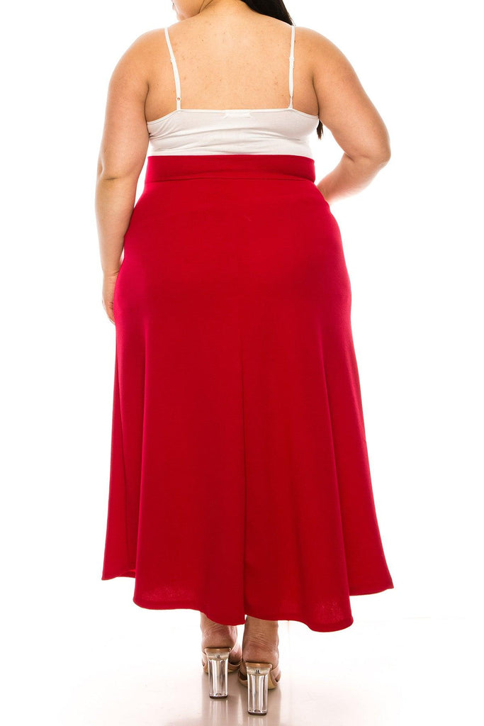 Women's Plus Size Solid High Waisted Flare A-line Midi Skirt with Elastic Waistband FashionJOA