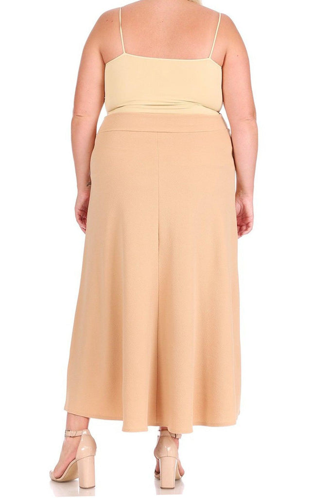 Women's Plus Size Solid High Waisted Flare A-line Midi Skirt with Elastic Waistband FashionJOA