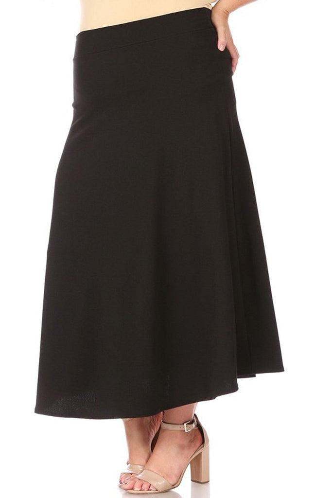 Women's Plus Size Solid High Waisted Flare A-line Midi Skirt with Elastic Waistband FashionJOA