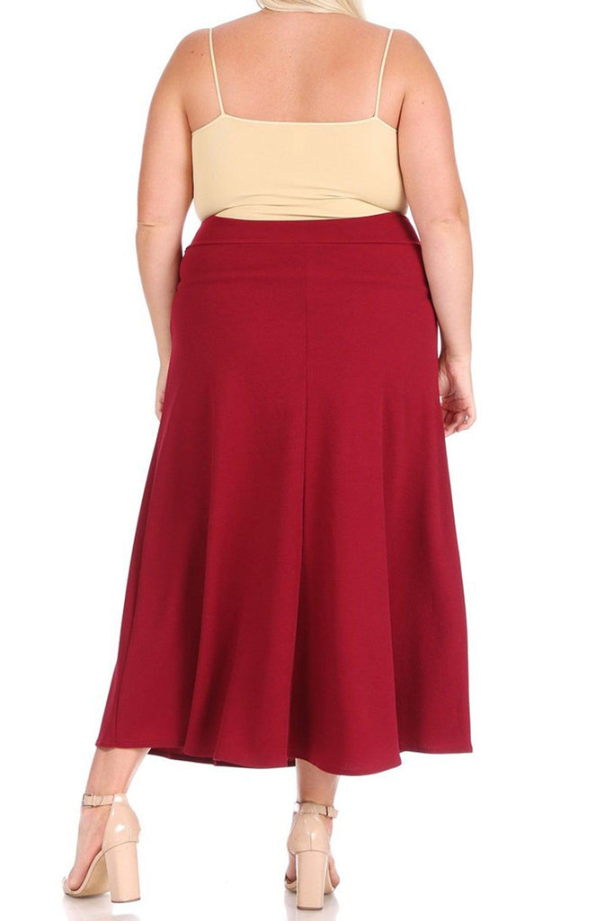 Women's Plus Size Solid High Waisted Flare A-line Midi Skirt with Elastic Waistband FashionJOA