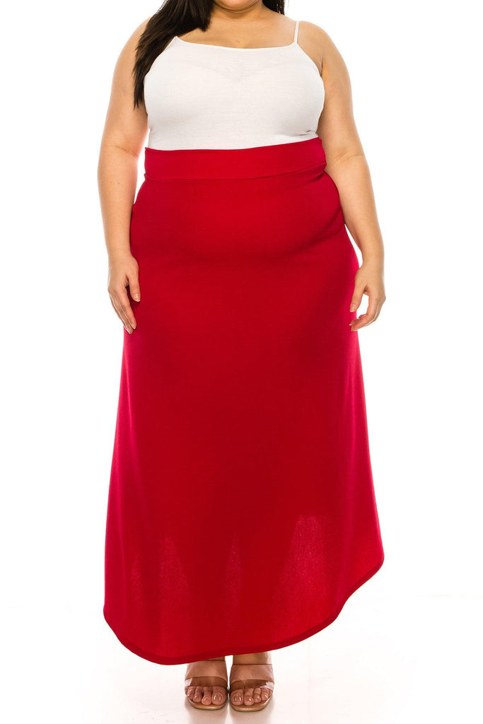 Women's Plus Size Solid High Waisted Flare A-line Midi Skirt with Elastic Waistband FashionJOA