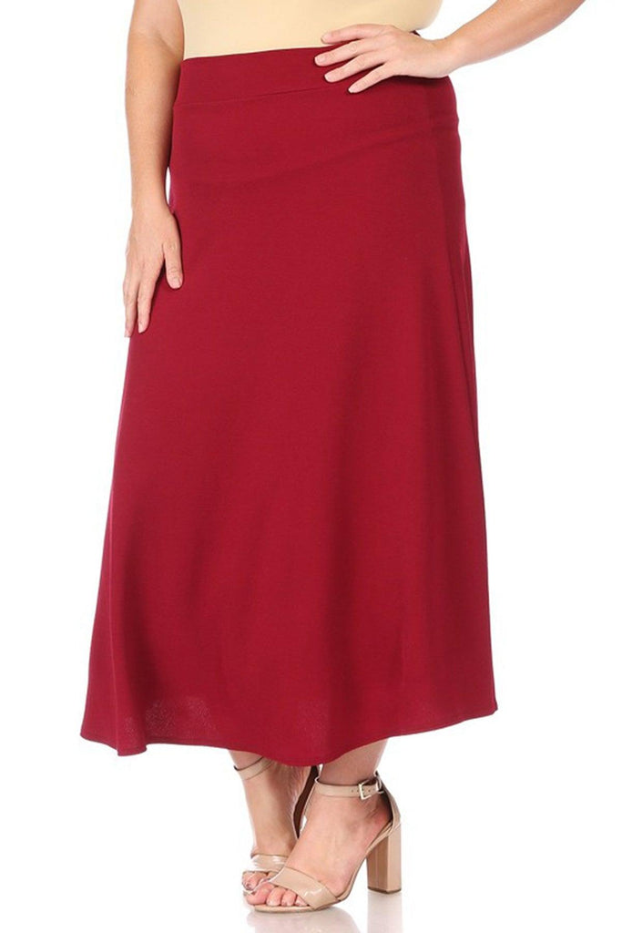 Women's Plus Size Solid High Waisted Flare A-line Midi Skirt with Elastic Waistband FashionJOA