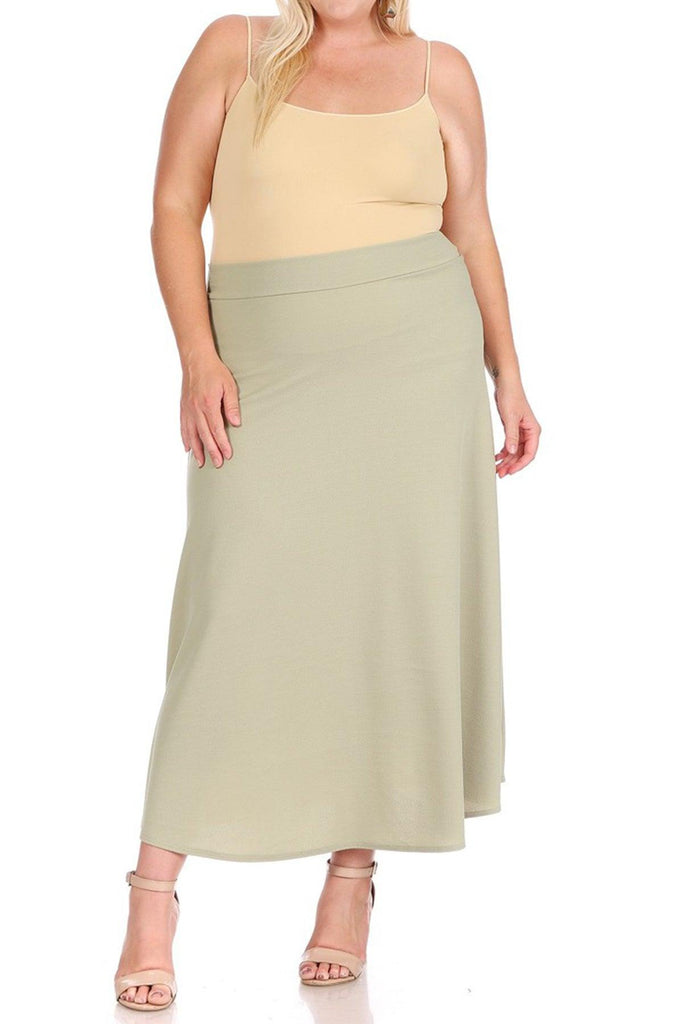 Women's Plus Size Solid High Waisted Flare A-line Midi Skirt with Elastic Waistband FashionJOA