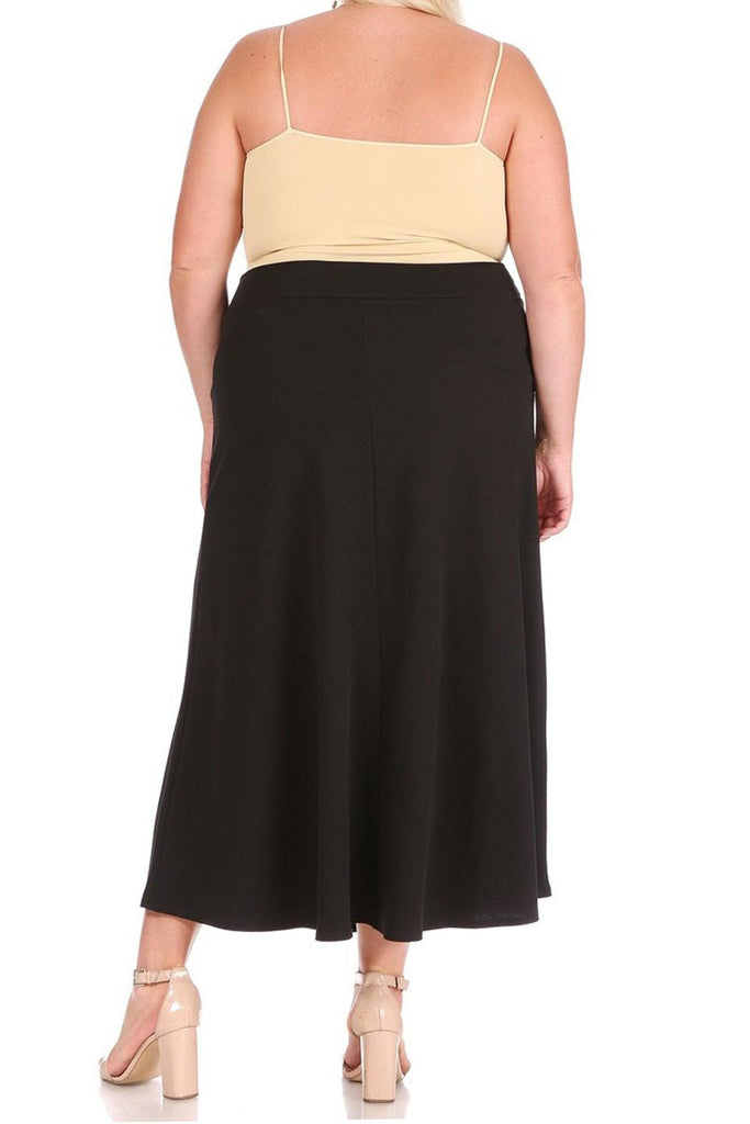 Women's Plus Size Solid High Waisted Flare A-line Midi Skirt with Elastic Waistband FashionJOA