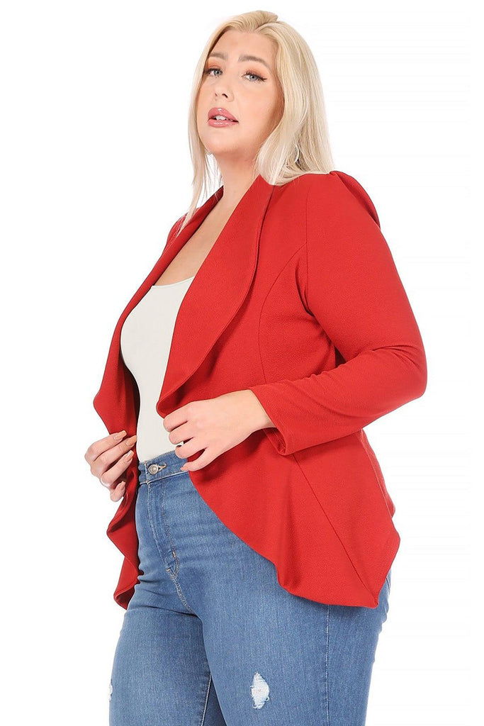 Women's Plus Size Solid Long Sleeve Waist Length Open Front Office Blazer FashionJOA