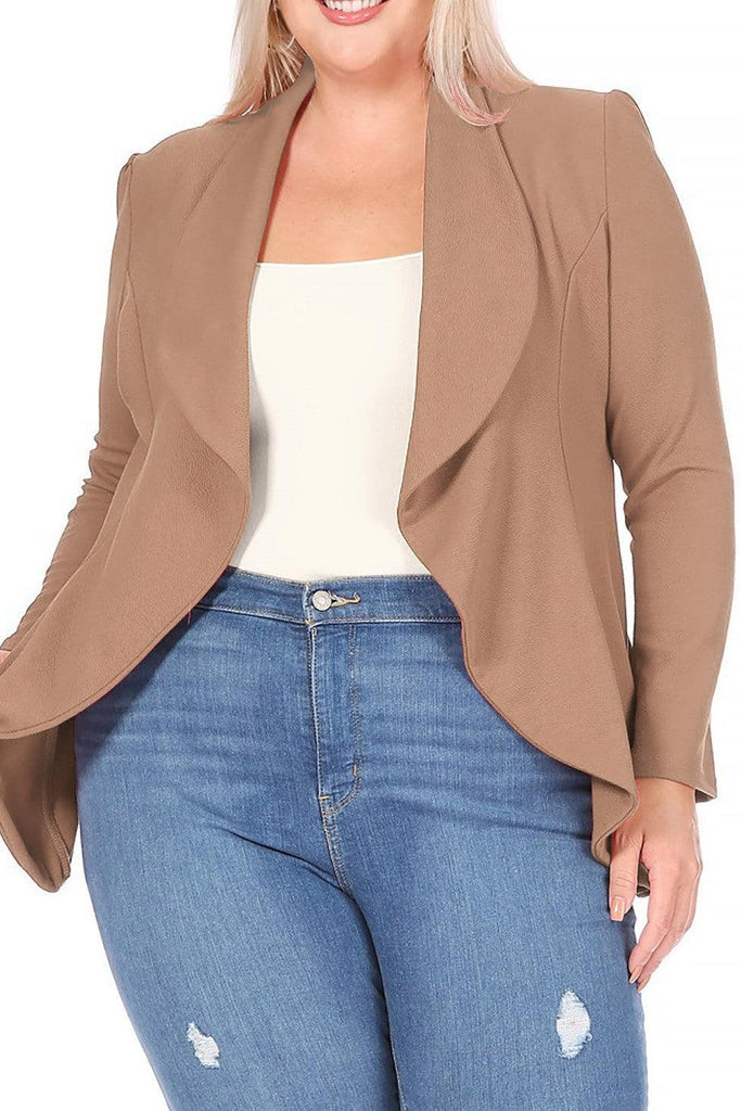 Women's Plus Size Solid Long Sleeve Waist Length Open Front Office Blazer FashionJOA