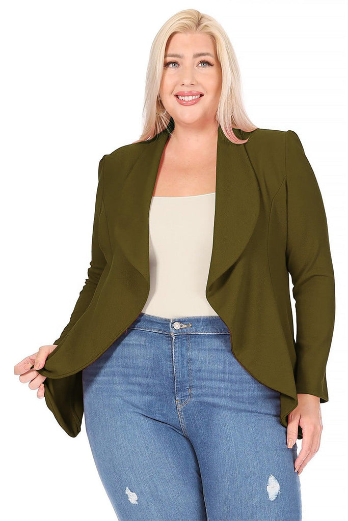 Women's Plus Size Solid Long Sleeve Waist Length Open Front Office Blazer FashionJOA