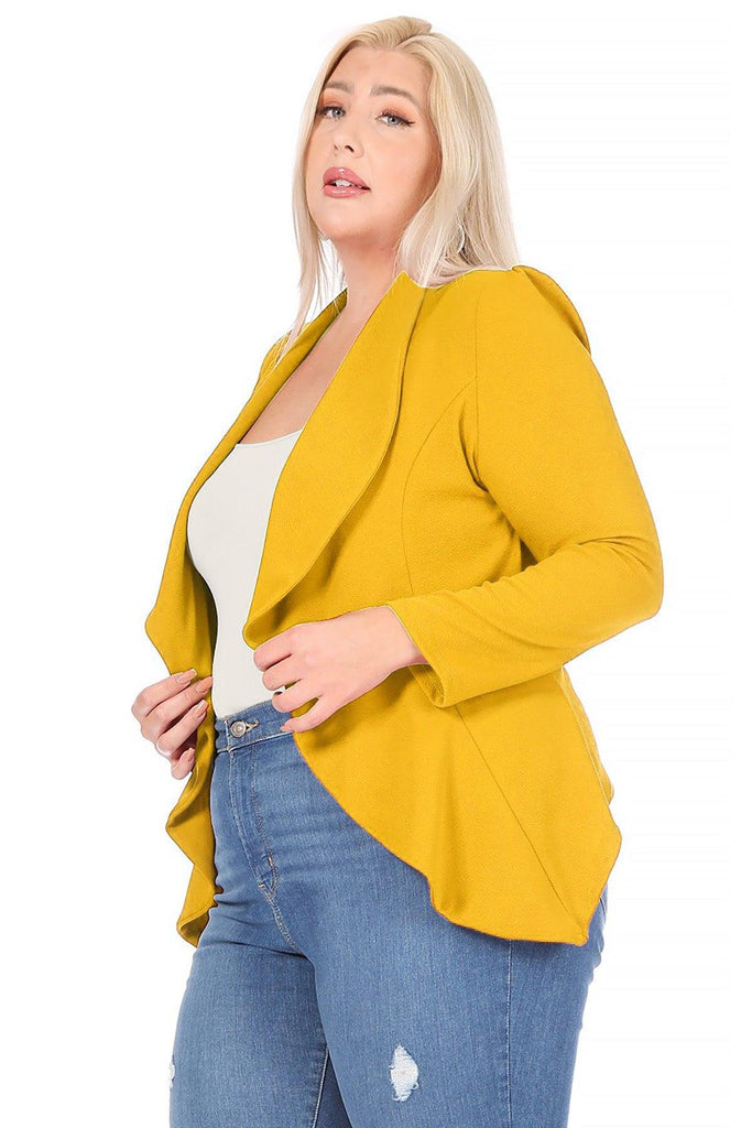 Women's Plus Size Solid Long Sleeve Waist Length Open Front Office Blazer FashionJOA