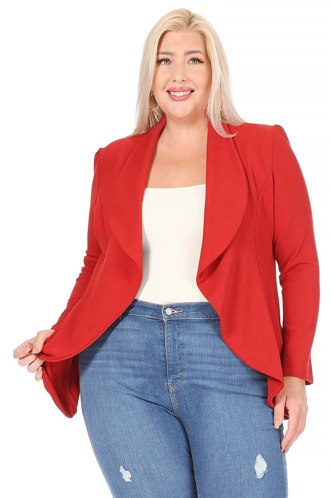 Women's Plus Size Solid Long Sleeve Waist Length Open Front Office Blazer FashionJOA