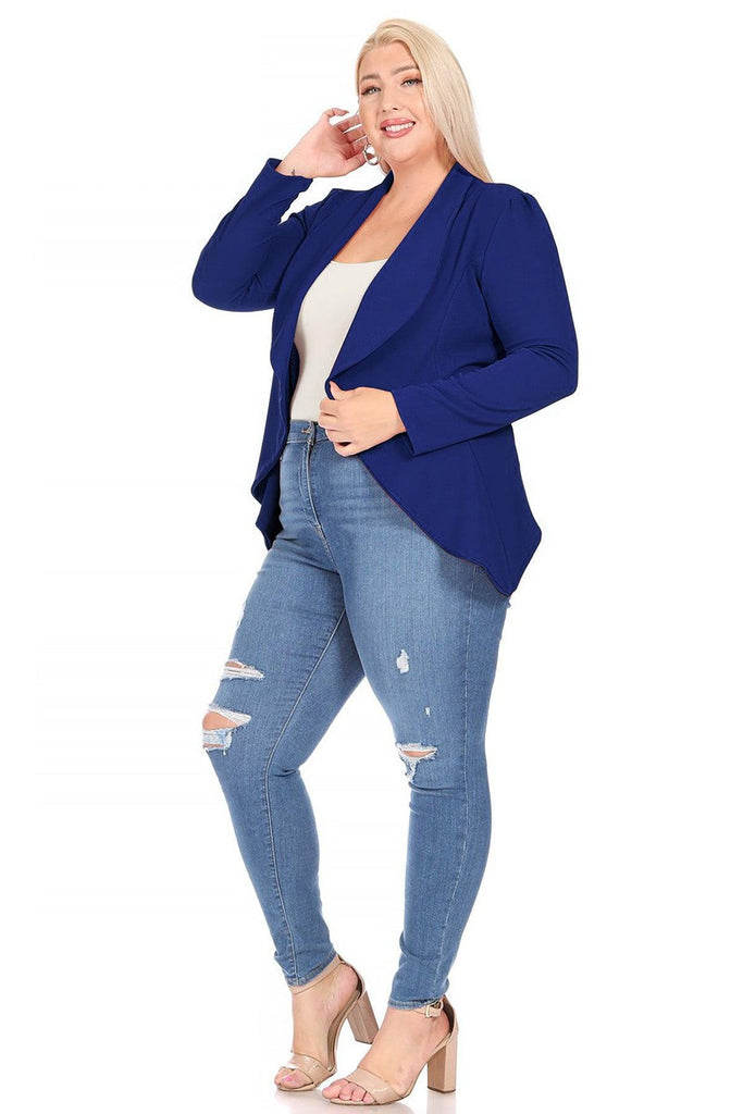 Women's Plus Size Solid Long Sleeve Waist Length Open Front Office Blazer FashionJOA