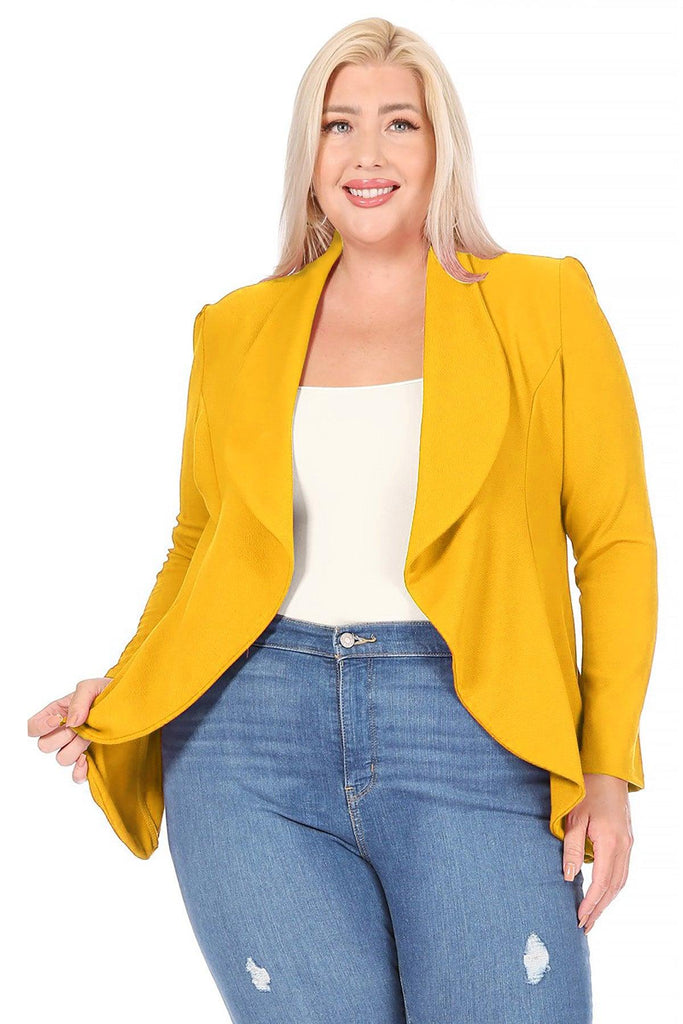 Women's Plus Size Solid Long Sleeve Waist Length Open Front Office Blazer FashionJOA