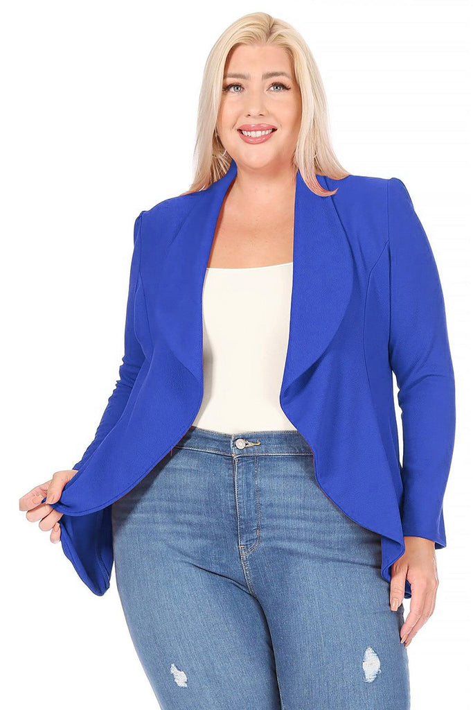 Women's Plus Size Solid Long Sleeve Waist Length Open Front Office Blazer FashionJOA