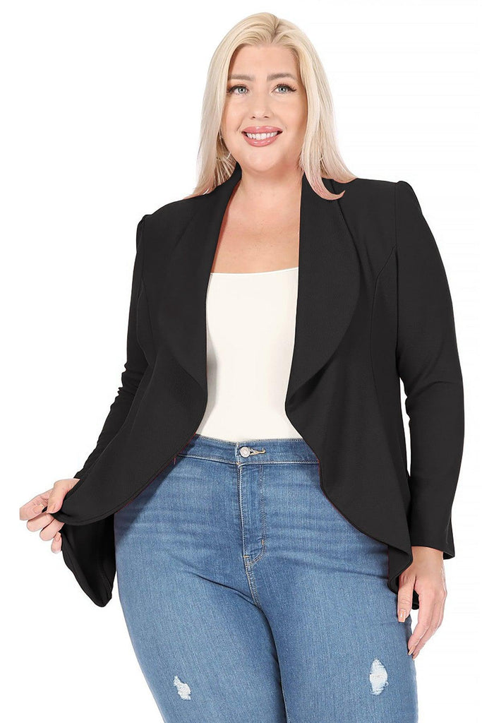 Women's Plus Size Solid Long Sleeve Waist Length Open Front Office Blazer FashionJOA