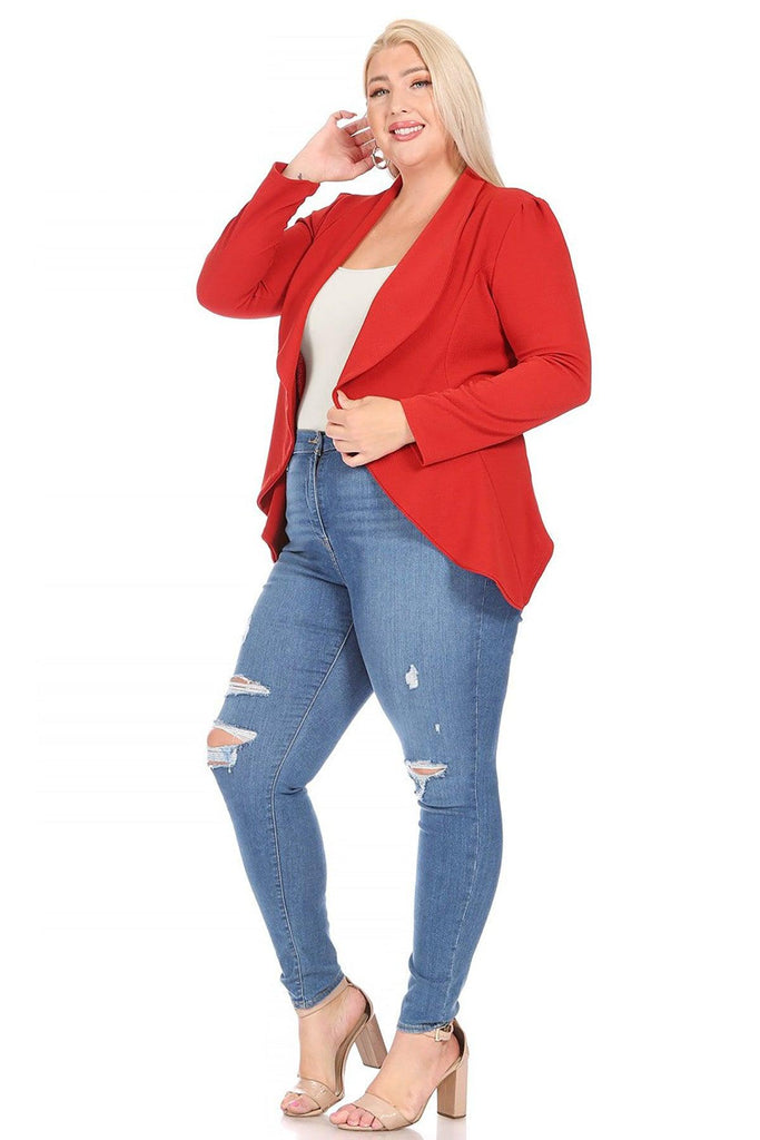 Women's Plus Size Solid Long Sleeve Waist Length Open Front Office Blazer FashionJOA