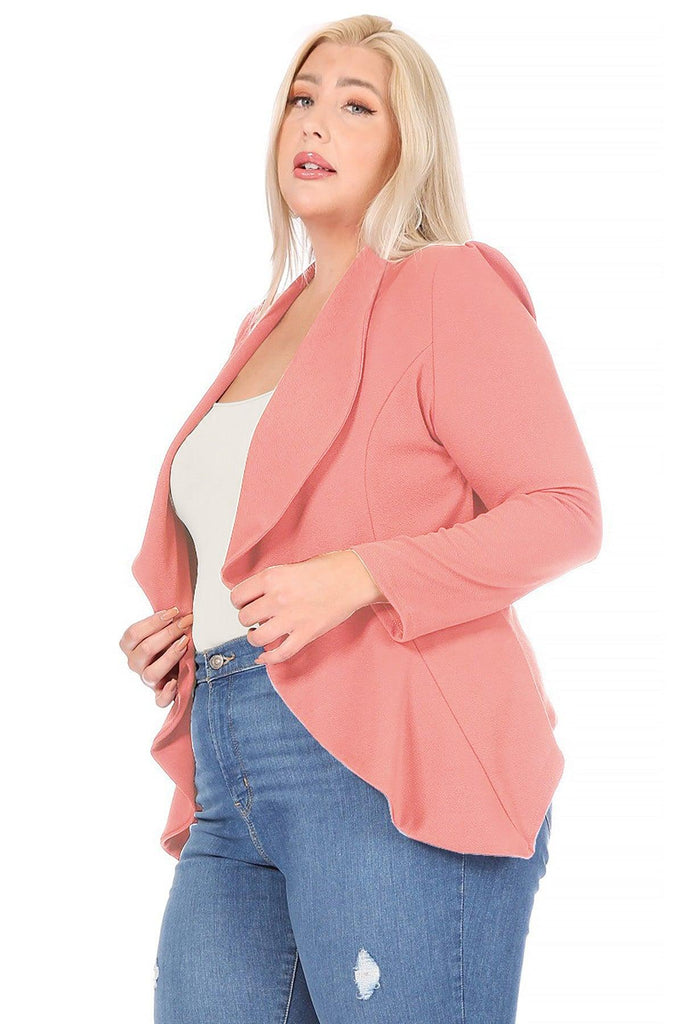 Women's Plus Size Solid Long Sleeve Waist Length Open Front Office Blazer FashionJOA