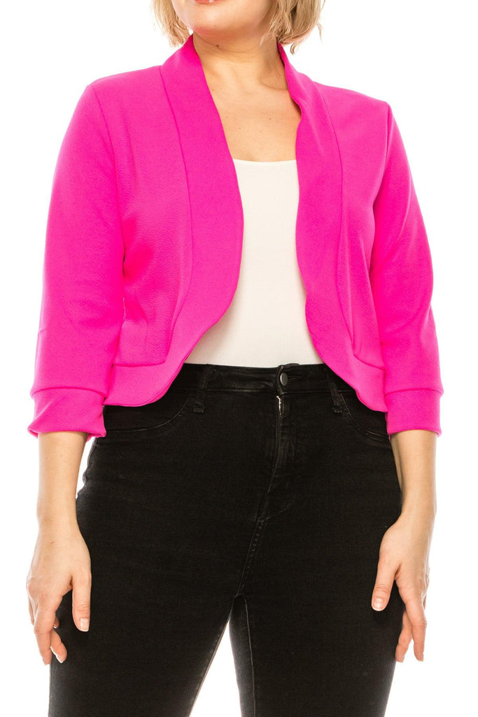 Women's Plus Size Solid Open Front 3/4 Sleeve Casual Office Blazer Cardigan FashionJOA