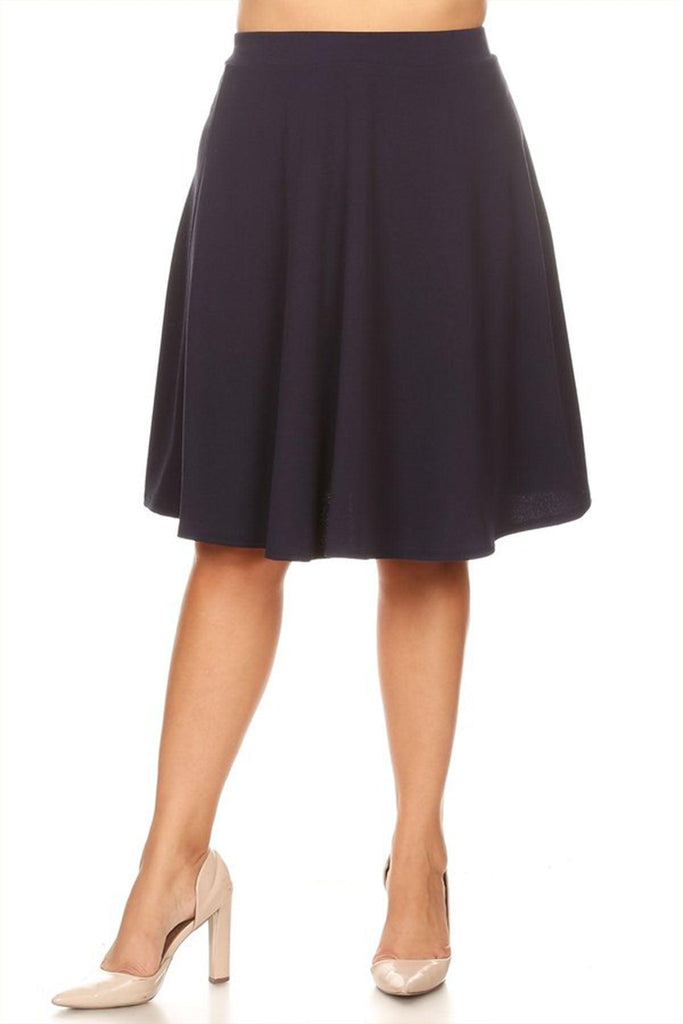 Women's Plus Size Stretchy Casual Basic A-Line Midi Skirt FashionJOA