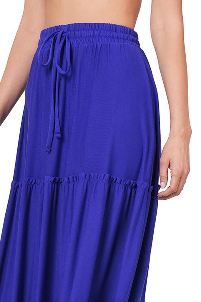 Women's Plus Size Tiered Ruffle Raw Hem Maxi Skirt FashionJOA