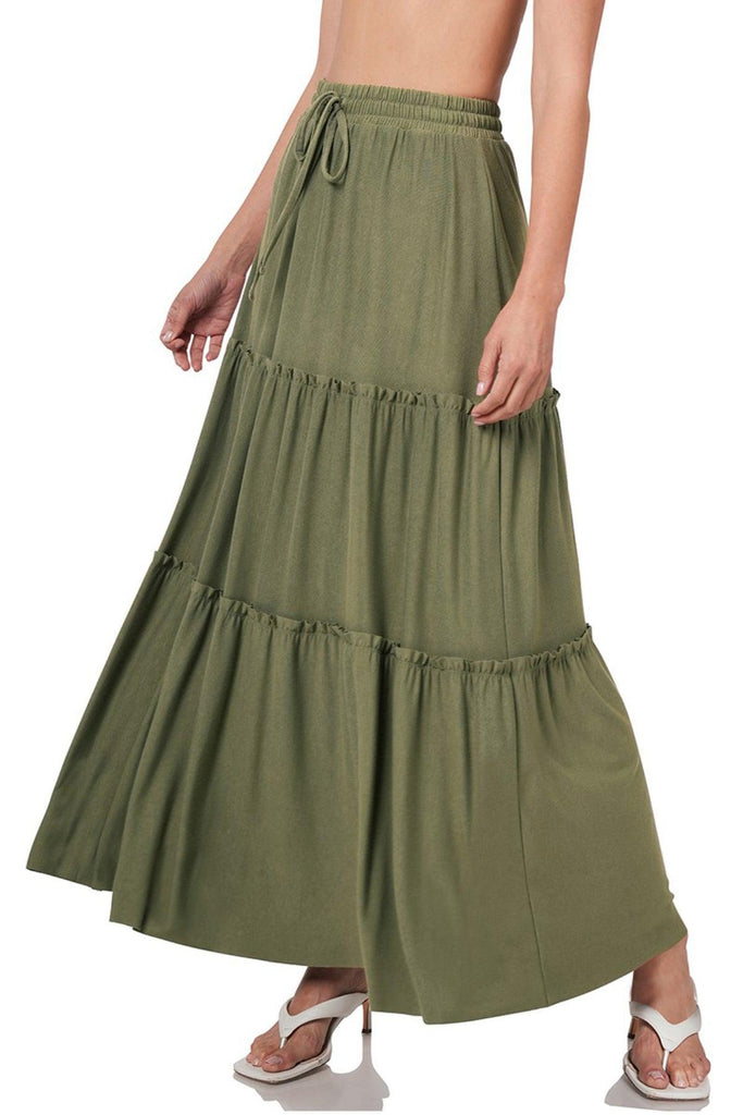 Women's Plus Size Tiered Ruffle Raw Hem Maxi Skirt FashionJOA