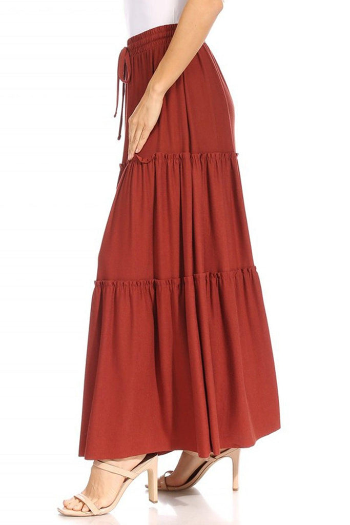 Women's Plus Size Tiered Ruffle Raw Hem Maxi Skirt FashionJOA
